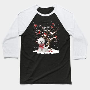 White Bichon Frise Scarf Cardinal Snow Christmas Baseball T-Shirt